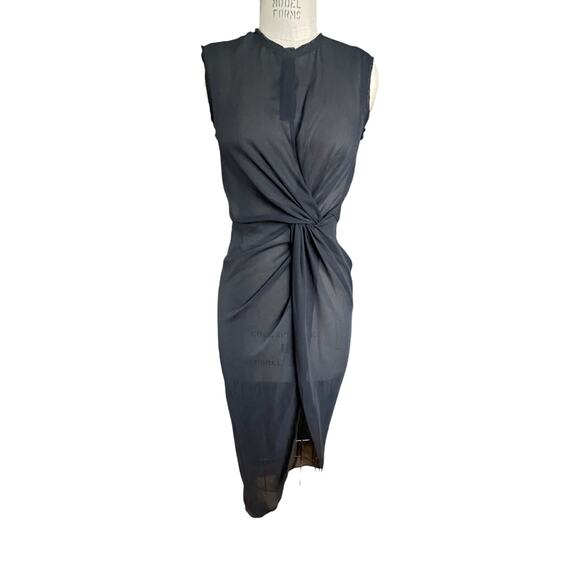 YIGAL AZROUEL Sheer Black Twist Front Sleeveless Midi Dress Size 3 - Picture 1 of 10